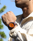 Wrist Shot of Dream Watch Byakudan Nuri Urushi Watch From Wancher Watch Up Side Down Pose