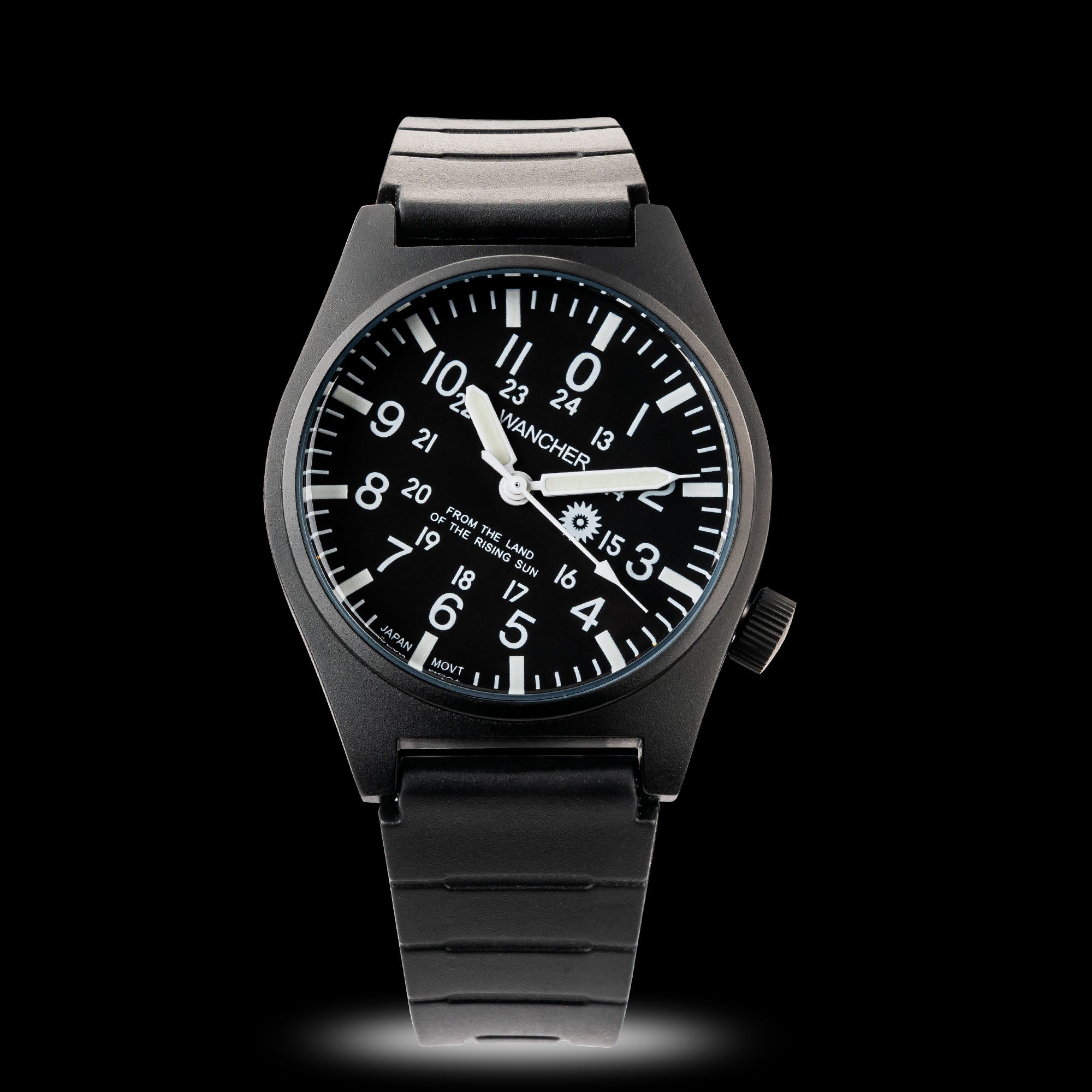 Wancher Gurkha Field Watch in nature setting – Japanese tilted field watch for hiking and military gear lovers