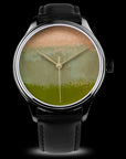 Dream Watch Chawan-Iro Matcha Urushi watch with Ishime Tsuishitsu Nuri Kinma dial, handcrafted Japanese lacquer art timepiece Wancher Watch