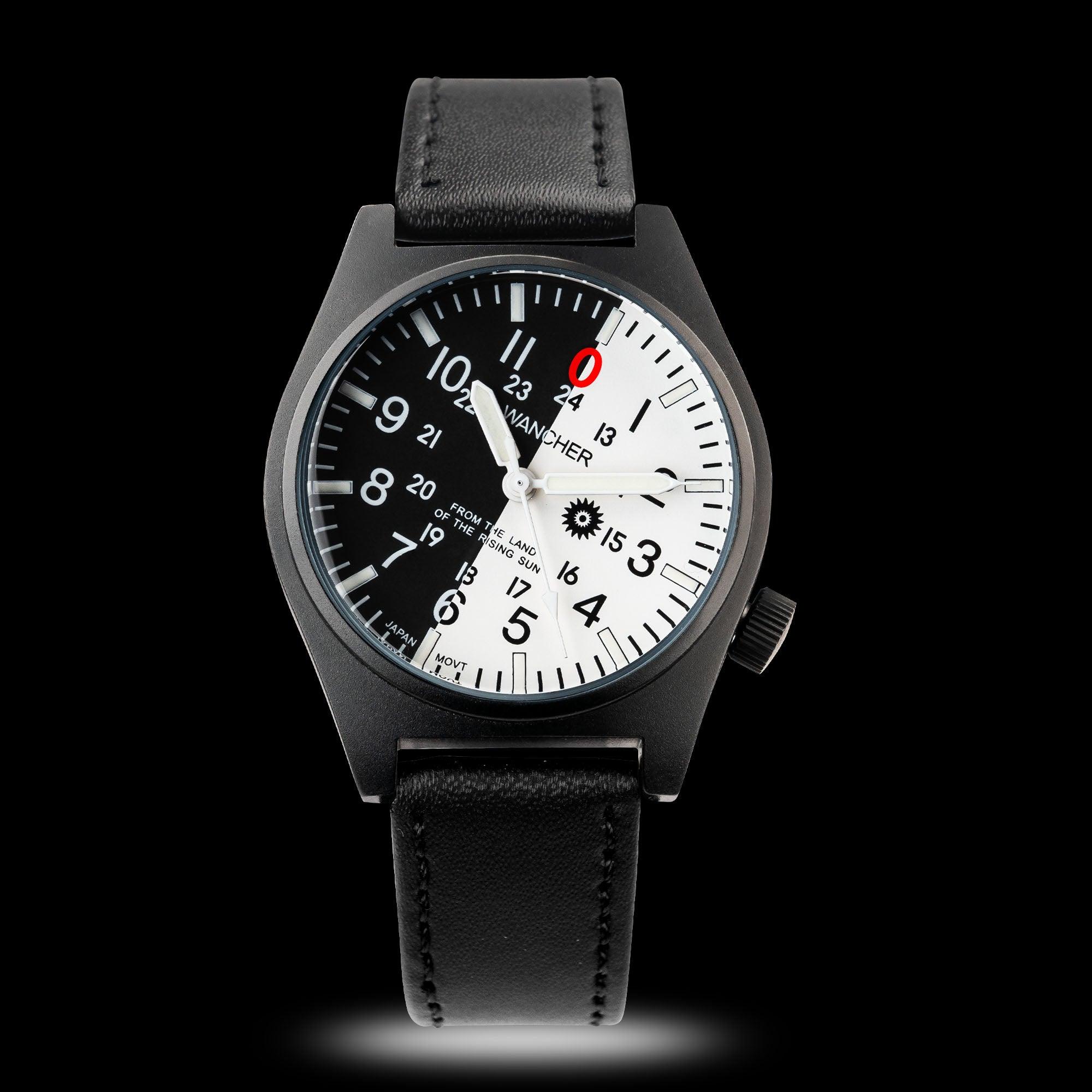 Front view of the Wancher Gurkha Tilted Dial Watch – Japanese-made field watch for outdoor lifestyle and tactical use