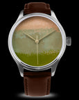 Premium Urushi dial watch Dream Watch Chawan-Iro Matcha crafted with Ishime Tsuishitsu textured lacquer artistry