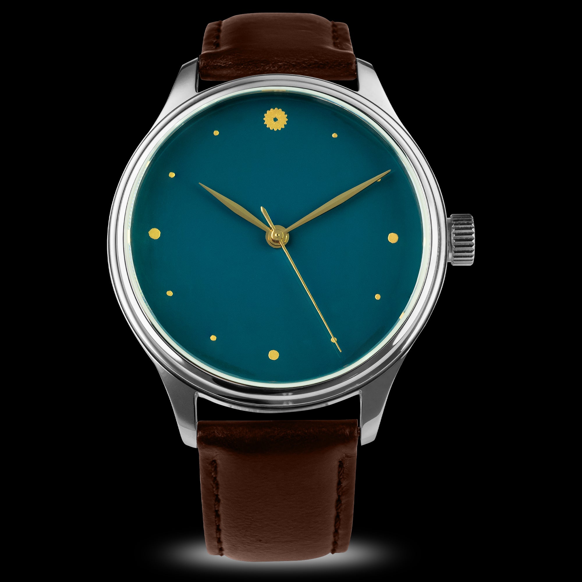 Front view of Dream Watch Urushi GUNJO with Urushi dial