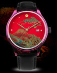 Wancher Dream Watch Fuji automatic Miyota 9015 dress watch with Japanese lacquer watch gold Mount Fuji Maki-e artwork Ororu red case