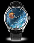 Luxury automatic moonphase watch with Kaguya Murasaki Blue dial by Wancher with a Gold Sub Dial moon disk