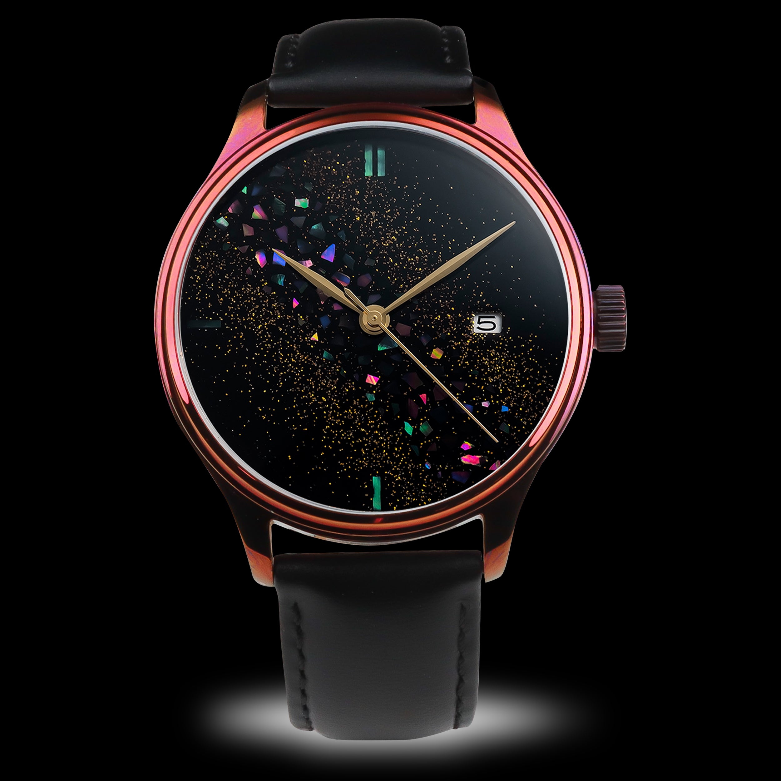 Dream Watch - Raden - Wancher Watch Wancher Watch Colored (+$50) Wancher Watch Dream Watch - Raden {{ Automatic Watch {{ Watch }} }} {{ Japan }} Wancher Dream Watch - Raden, featuring a beautifully crafted Raden Urushi dial with a shining, iridescent finish. The watch is powered by Miyota 9015 Mechanical Movement and features a Domed Sapphire Glass and Genuine Cowhide/Galuchat strap