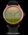 Handmade Japanese Urushi lacquer watch Dream Watch Chawan-Iro Matcha showcasing heritage Kinma lacquer technique
