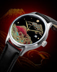 Dream Watch Wancher Watch Mount Fuji watch Japan-inspired design in traditional Japanese lacquer watch, gold finish, handcrafted urushi Maki-e dial