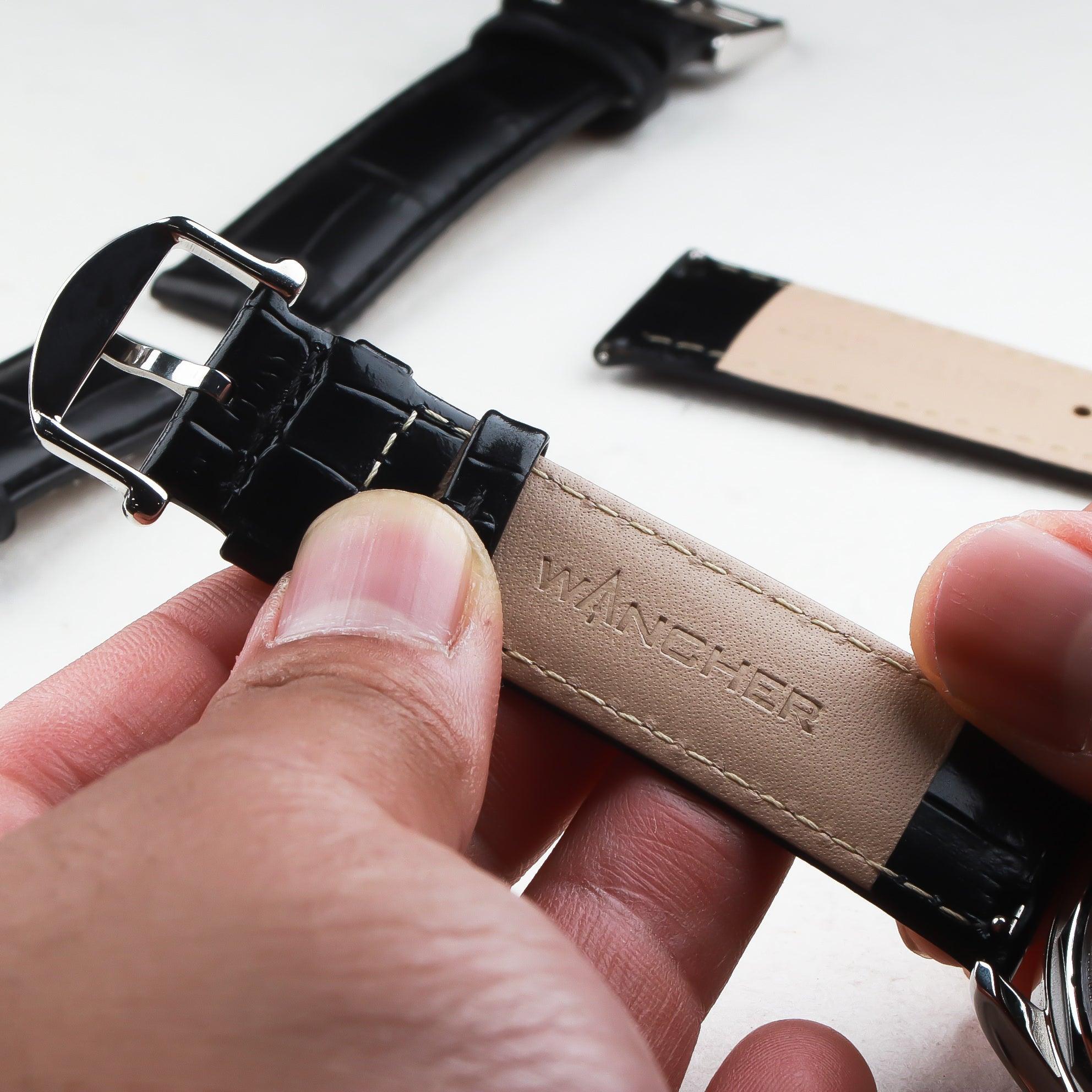 Italian Calfskin Leather Strap - Butterfly Buckle Clasp Type - 21mm - Wancher Watch