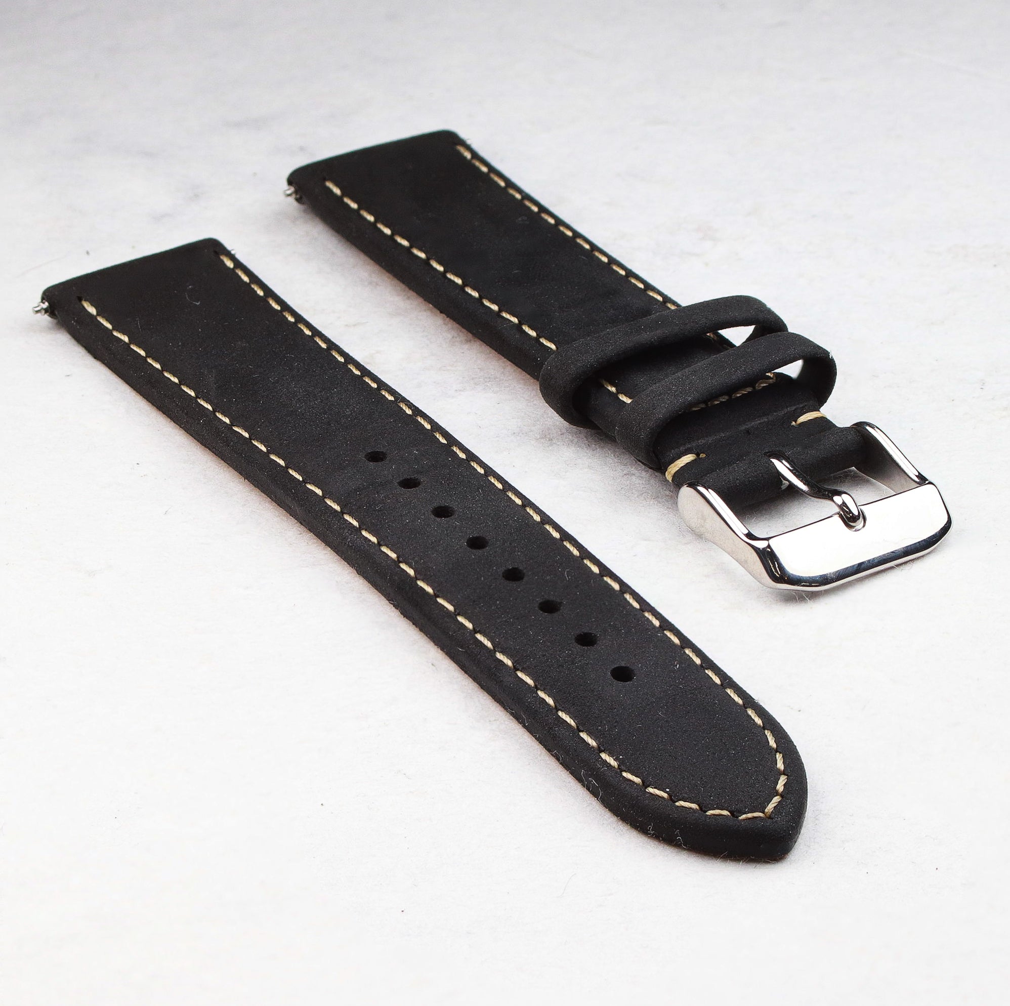 Suade Leather Strap - Wancher Watch Wancher Watch Black Wancher Watch Suade Leather Strap {{ Automatic Watch {{ Watch }} }} {{ Japan }} Genuine Leather Strap with Silver Pin Closure by Wancher