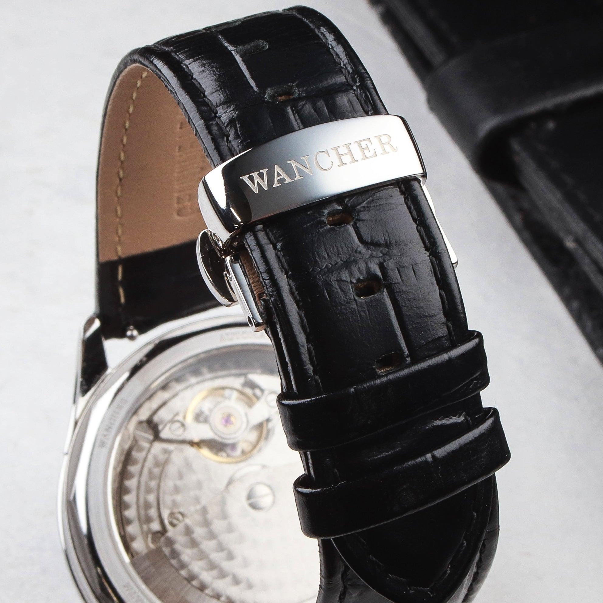Italian Calfskin Leather Strap - Butterfly Buckle Clasp Type - 21mm - Wancher Watch