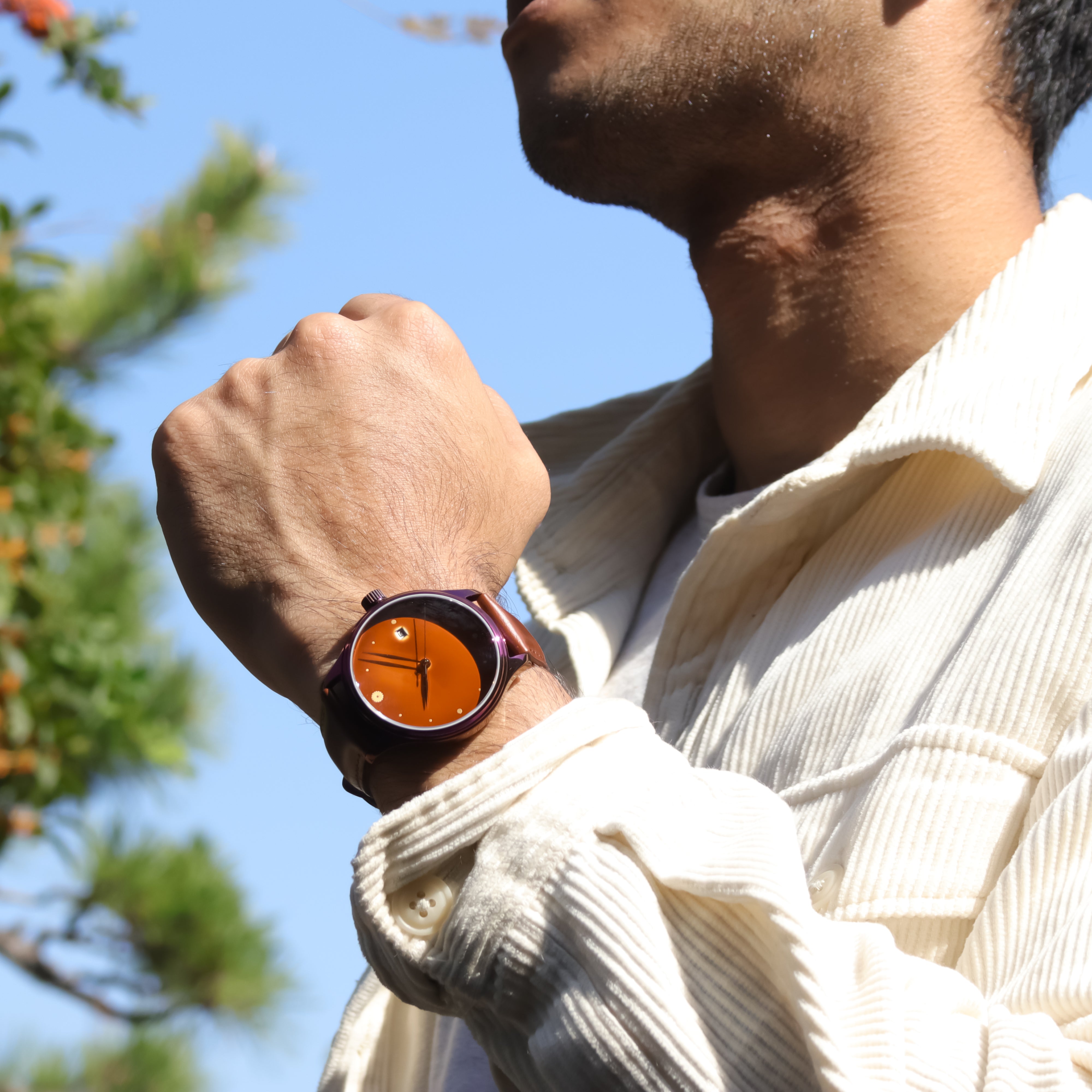 Wrist Shot of Dream Watch Byakudan Nuri Urushi Watch From Wancher Watch  Up Side Down Pose