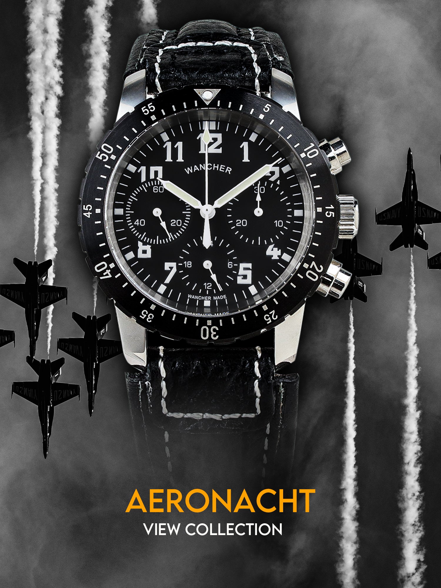 Wancher watch Aeronacht Vintage Jet Pilot Inspired Chronograph Mechanical Watch Collection powered by Seagul ST19 Chronograph Movement Mechanical 