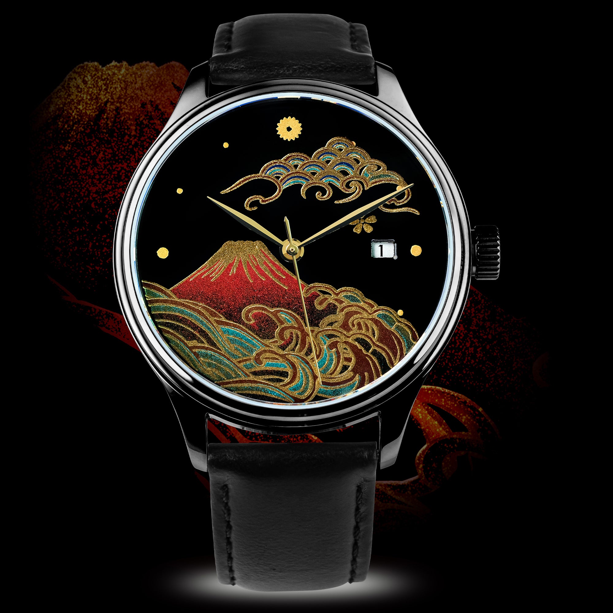 Maki-e watch for sale featuring Fuji Maki-e watch Japan dial, Wancher Dream Watch Fuji automatic Miyota 9015 dress watch