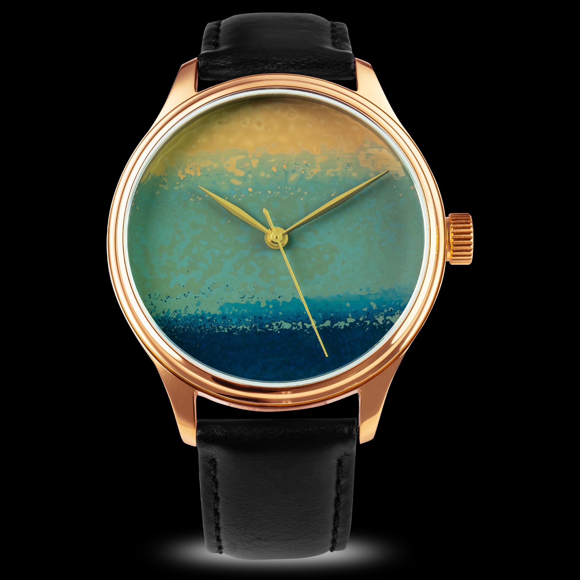Artisan-made watch dial from Nakatsu Japan showcasing refined Urushi carving technique