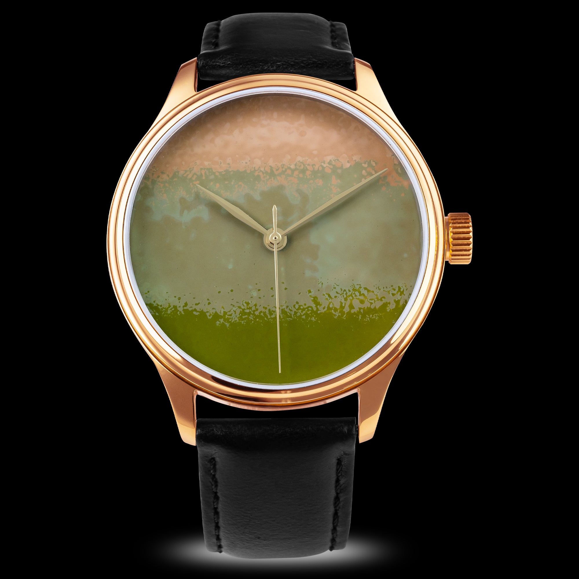 Artisanal Dream Watch Chawan-Iro Matcha Urushi timepiece with traditional Ishime Tsuishitsu Nuri Kinma dial finish