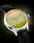 Wancher Dream Watch Chawan-Iro Matcha featuring Japanese Urushi lacquer dial with Ishime Tsuishitsu Nuri Kinma technique