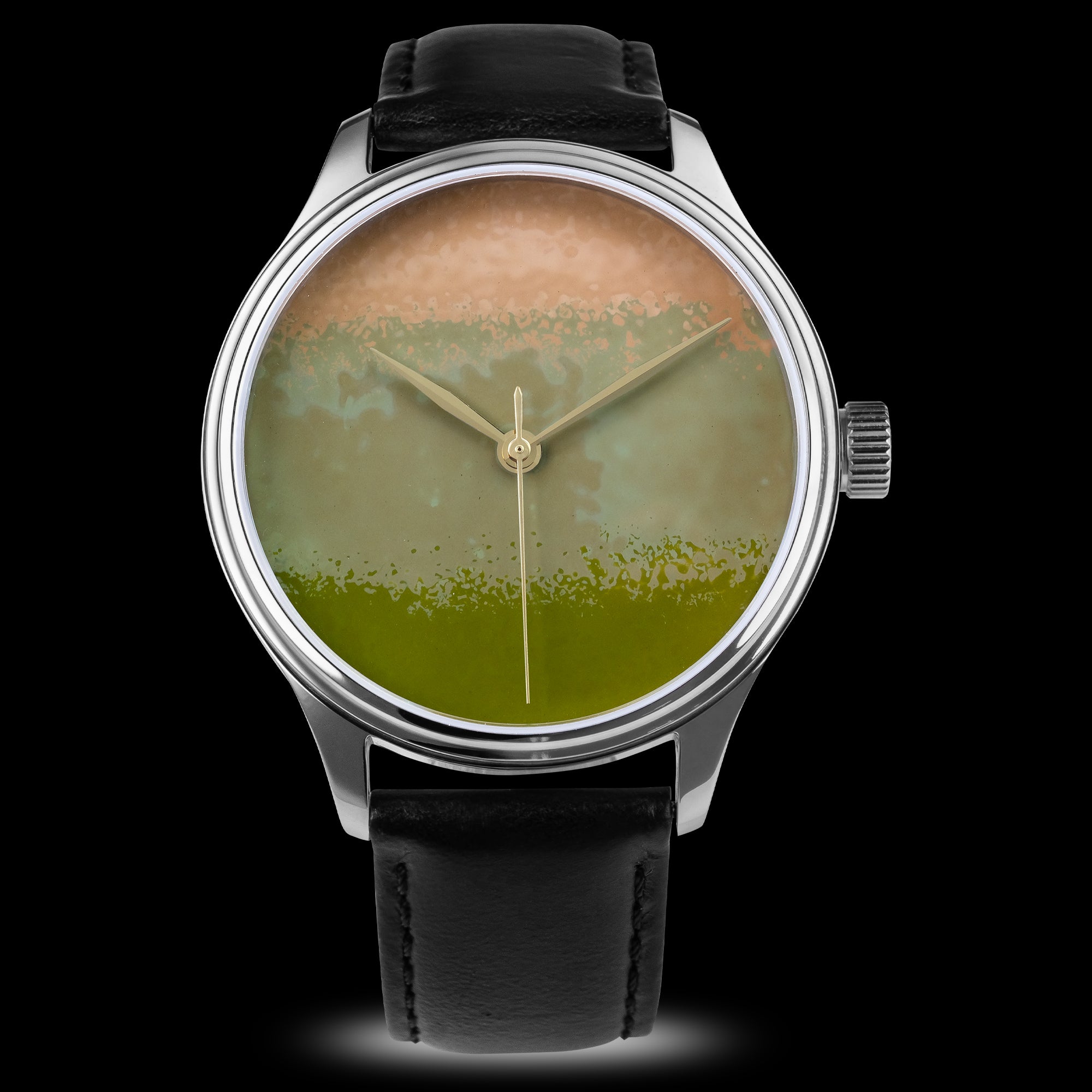 Dream Watch Chawan-Iro Matcha Urushi watch with handcrafted Ishime Tsuishitsu Nuri Kinma lacquer dial by Master Hirota