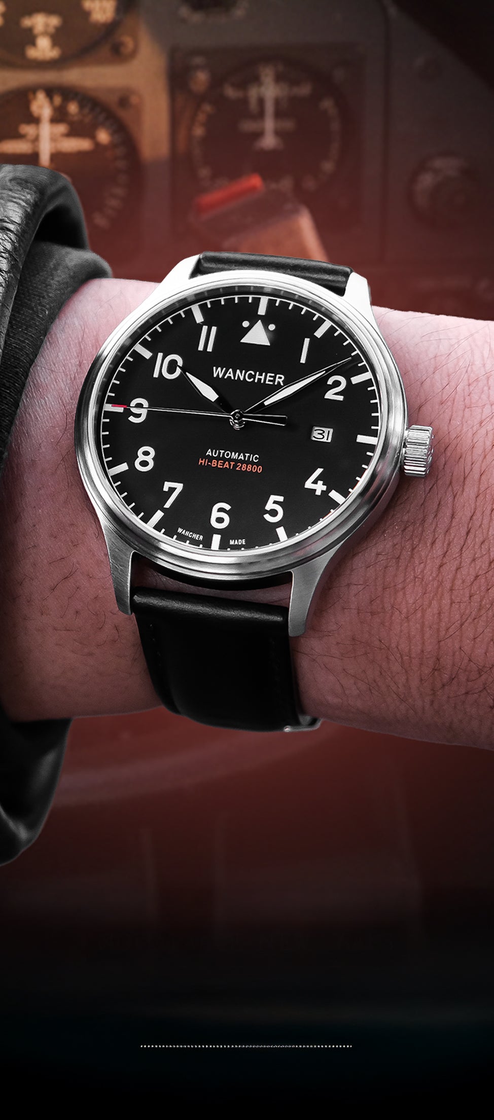 Wancher Flugel Watch on a wrist with a dark background