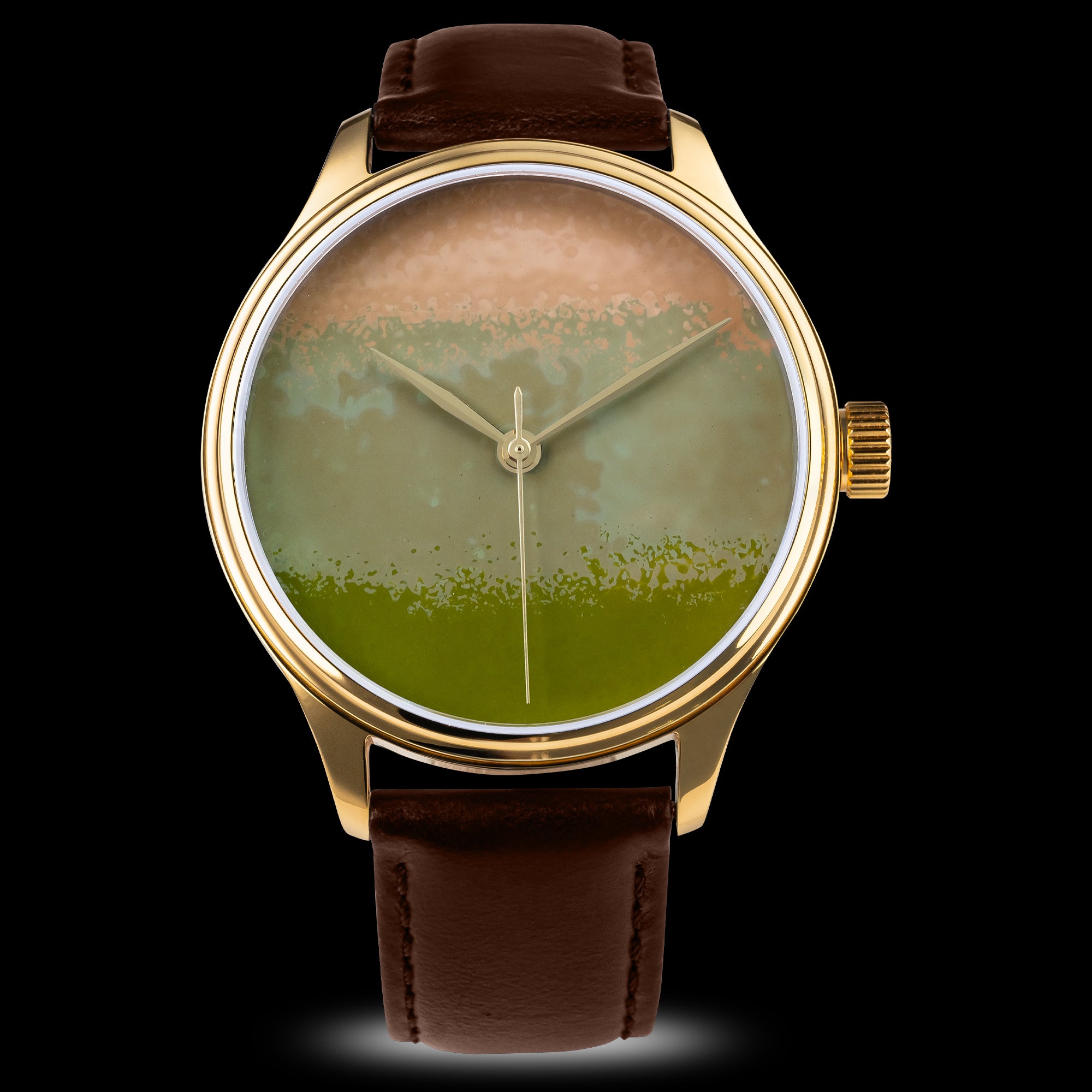 High-end Dream Watch Chawan-Iro Matcha Urushi watch with Ishime Tsuishitsu Kinma handcrafted lacquer dial