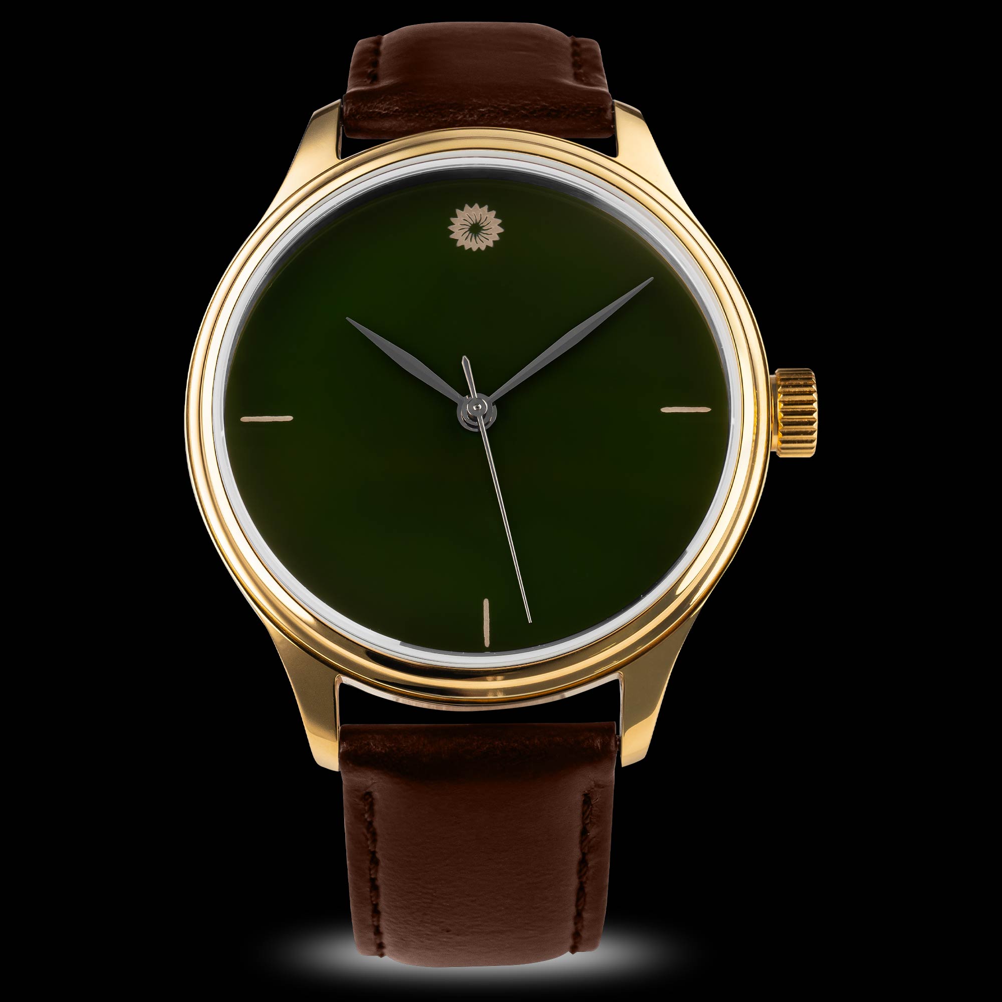 Dream Watch - Green Tamenuri Urushi Lacquer  Watch I Wancher Watch Gold Case Brown Strap 
