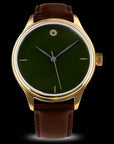 Dream Watch - Green Tamenuri Urushi Lacquer  Watch I Wancher Watch Gold Case Brown Strap 
