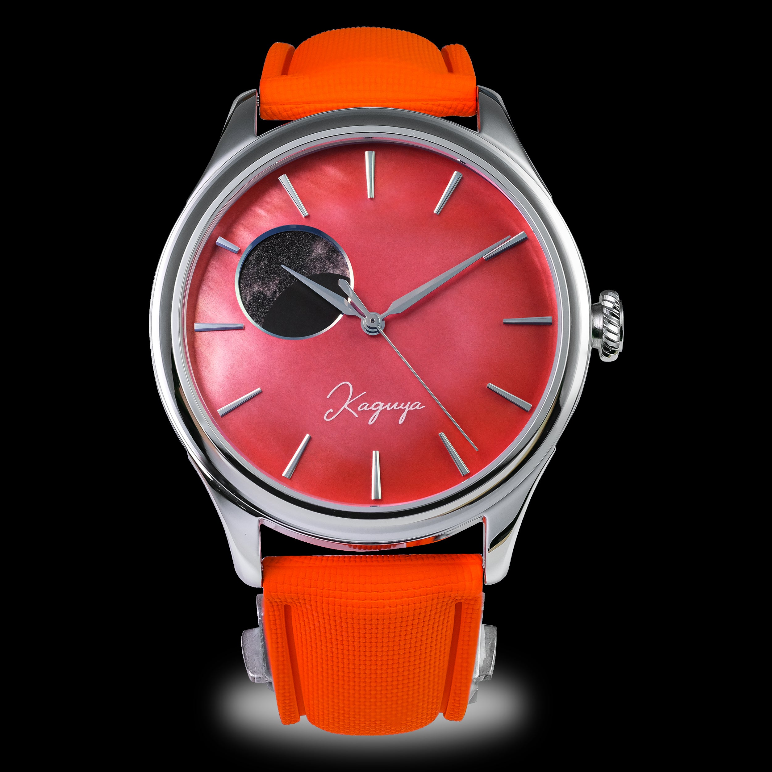Dream Moonphase Kaguya KAKI - Orange FKM Rubber Strap Automatic Moonphase Watch with Pearl Raden Dial