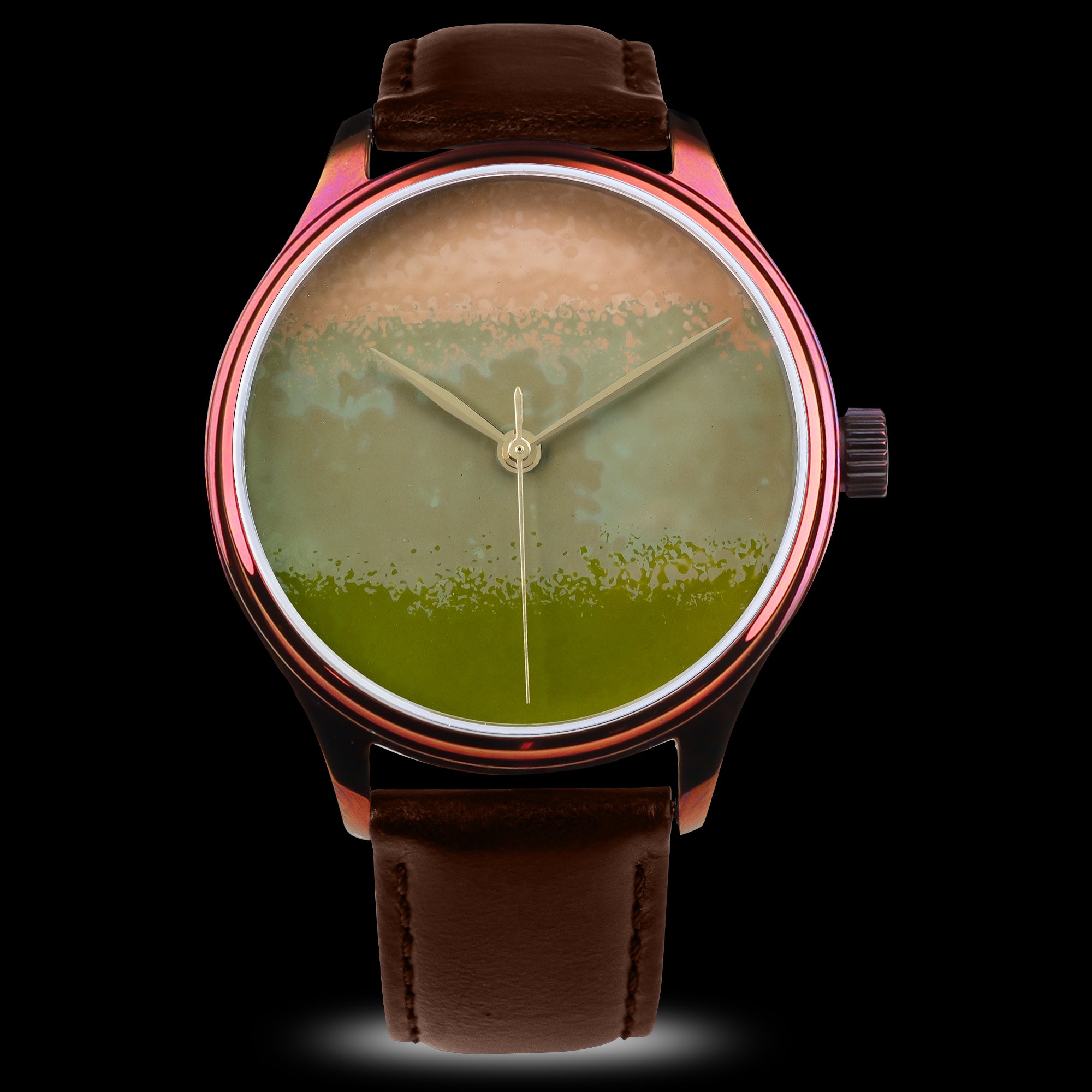 Exclusive Japanese Urushi art watch Dream Watch Chawan-Iro Matcha with heritage Ishime Kinma lacquer technique