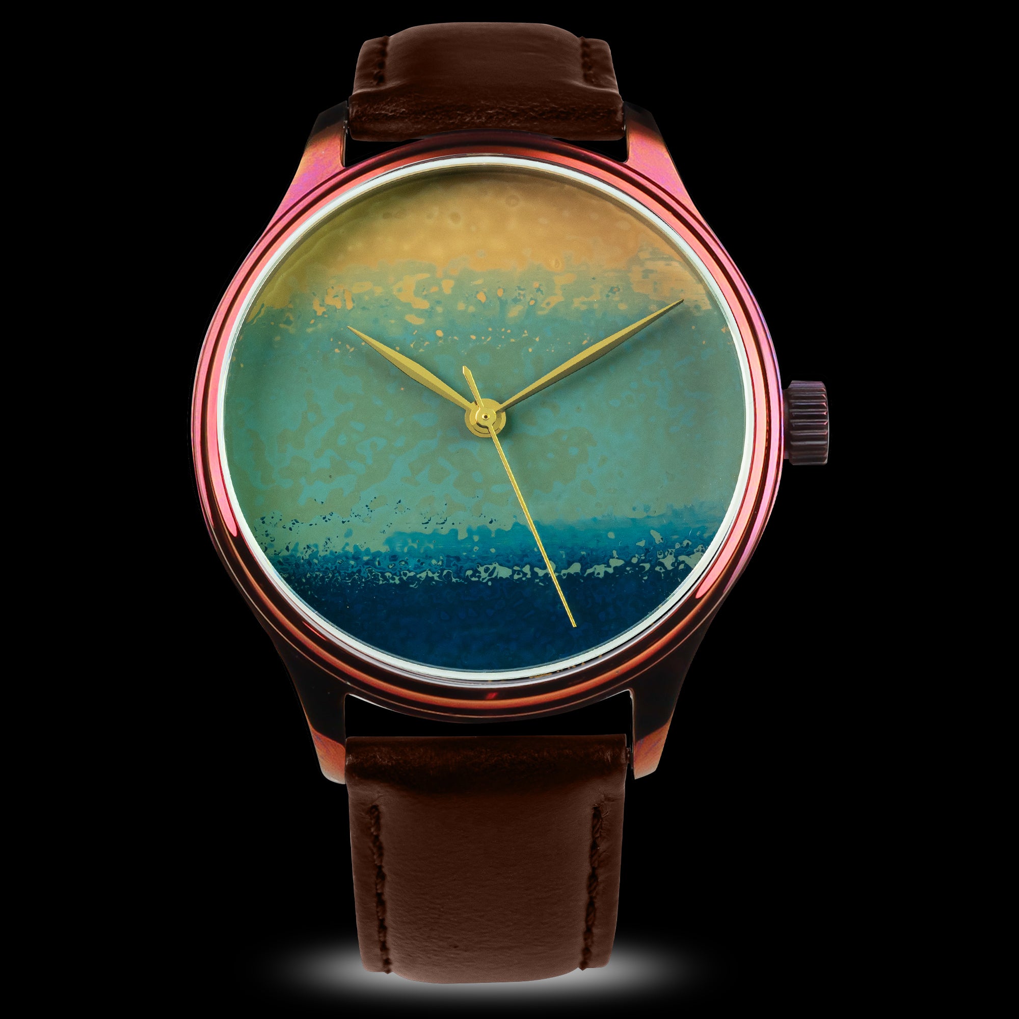 Artisan watch dial with Ishime Tsuishitsu Nuri Kinma hand-applied in Nakatsu Japan