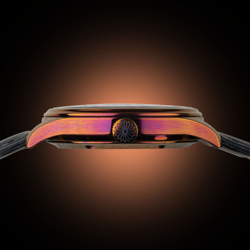 Side profile of the Wancher Dream Watch Urushi Purple, hand-lacquered purple Echizen urushi dial