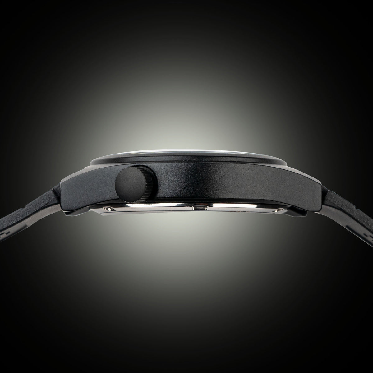 Side profile of the Wancher Gurkha showing its 36mm aluminium case and crown