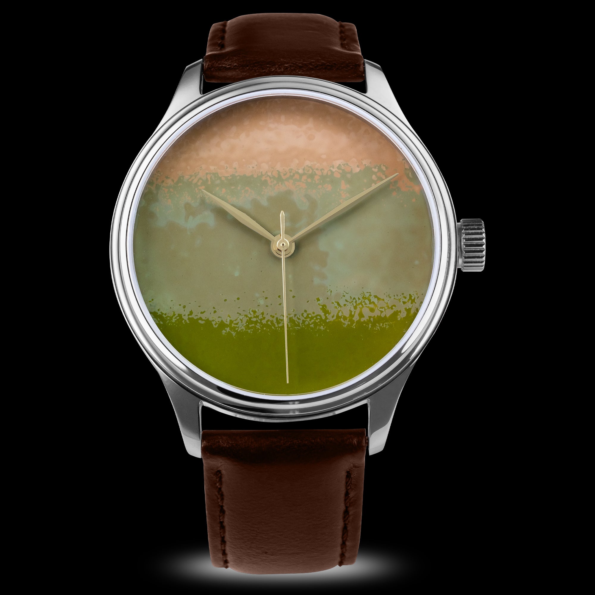 Premium Urushi dial watch Dream Watch Chawan-Iro Matcha crafted with Ishime Tsuishitsu textured lacquer artistry