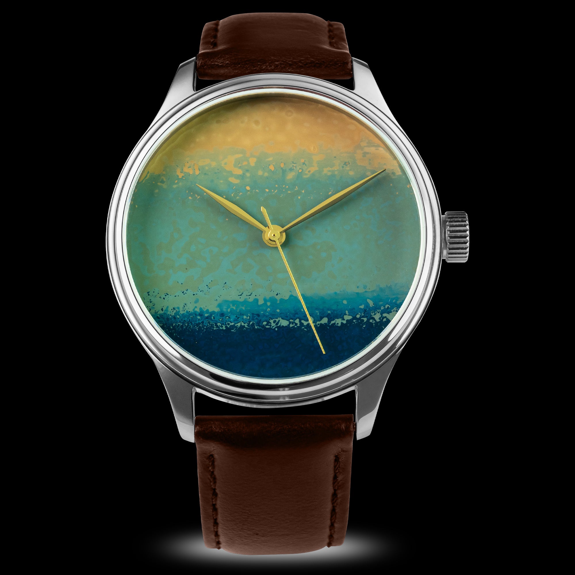 Japanese luxury timepiece with textured Urushi surface and polished Kinma fill