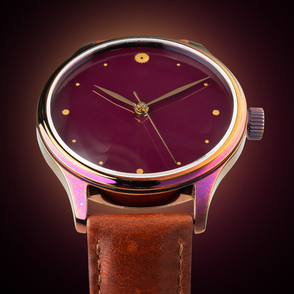 Wancher Dream Watch Urushi Purple Echizen urushi watch, Miyota 9015 automatic, domed sapphire, date display