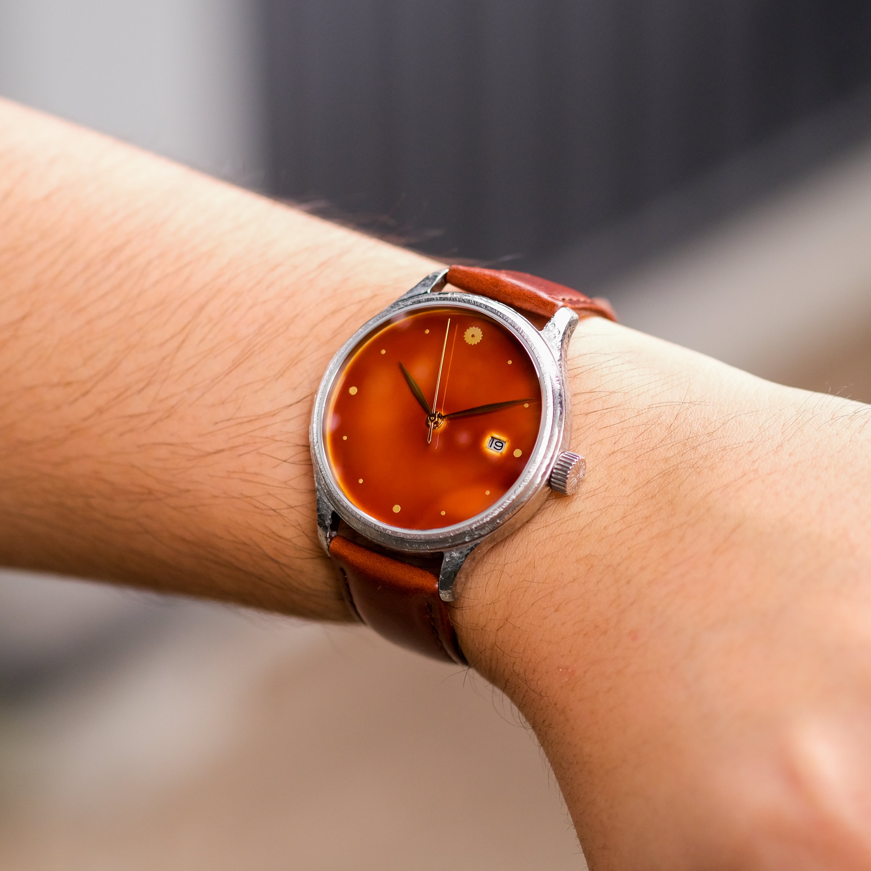 Wrist Shot of Dream Watch Byakudan Nuri Urushi Watch From Wancher Watch 