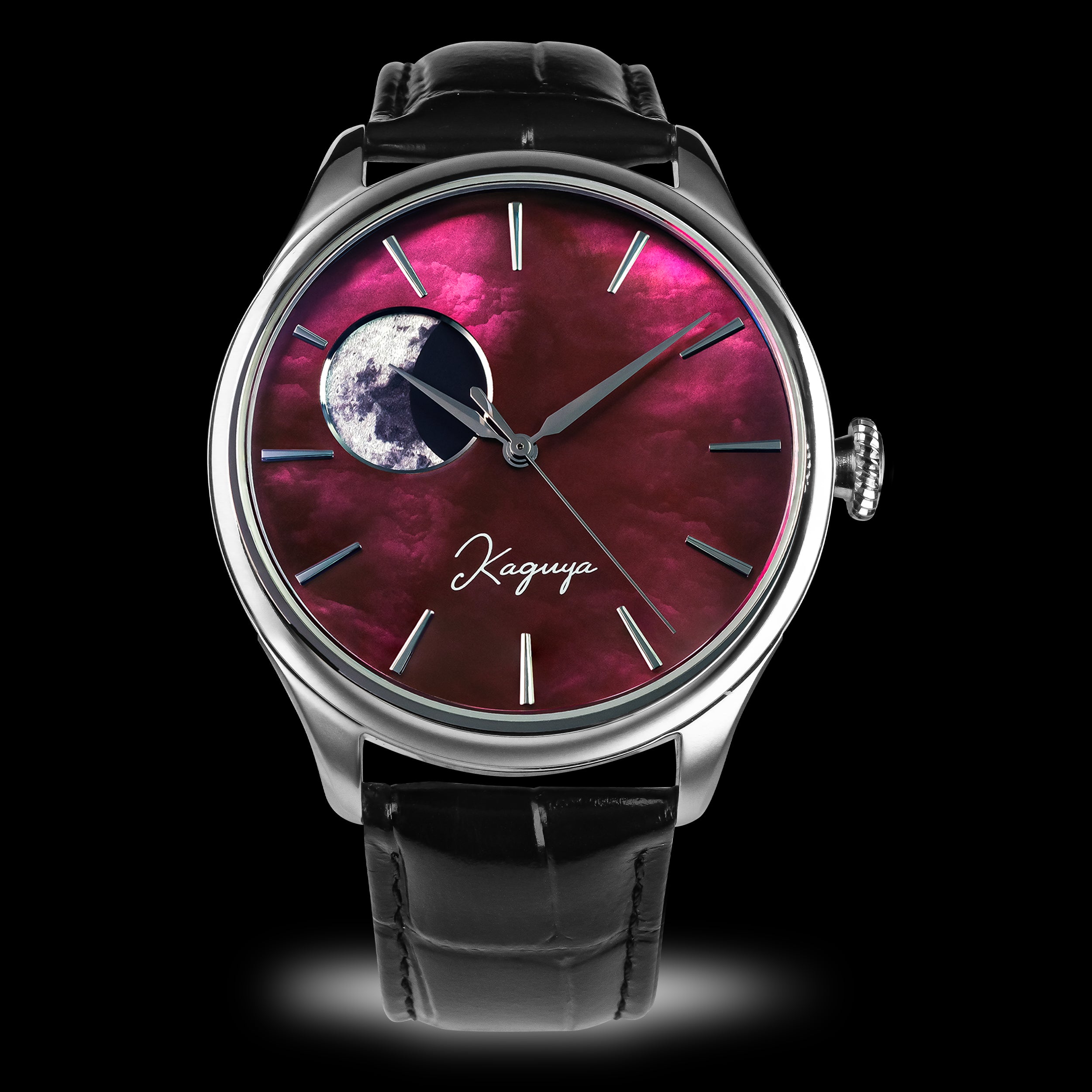 Wancher Dream Moonphase Kaguya AKANE automatic watch with red raden mother of pearl dial