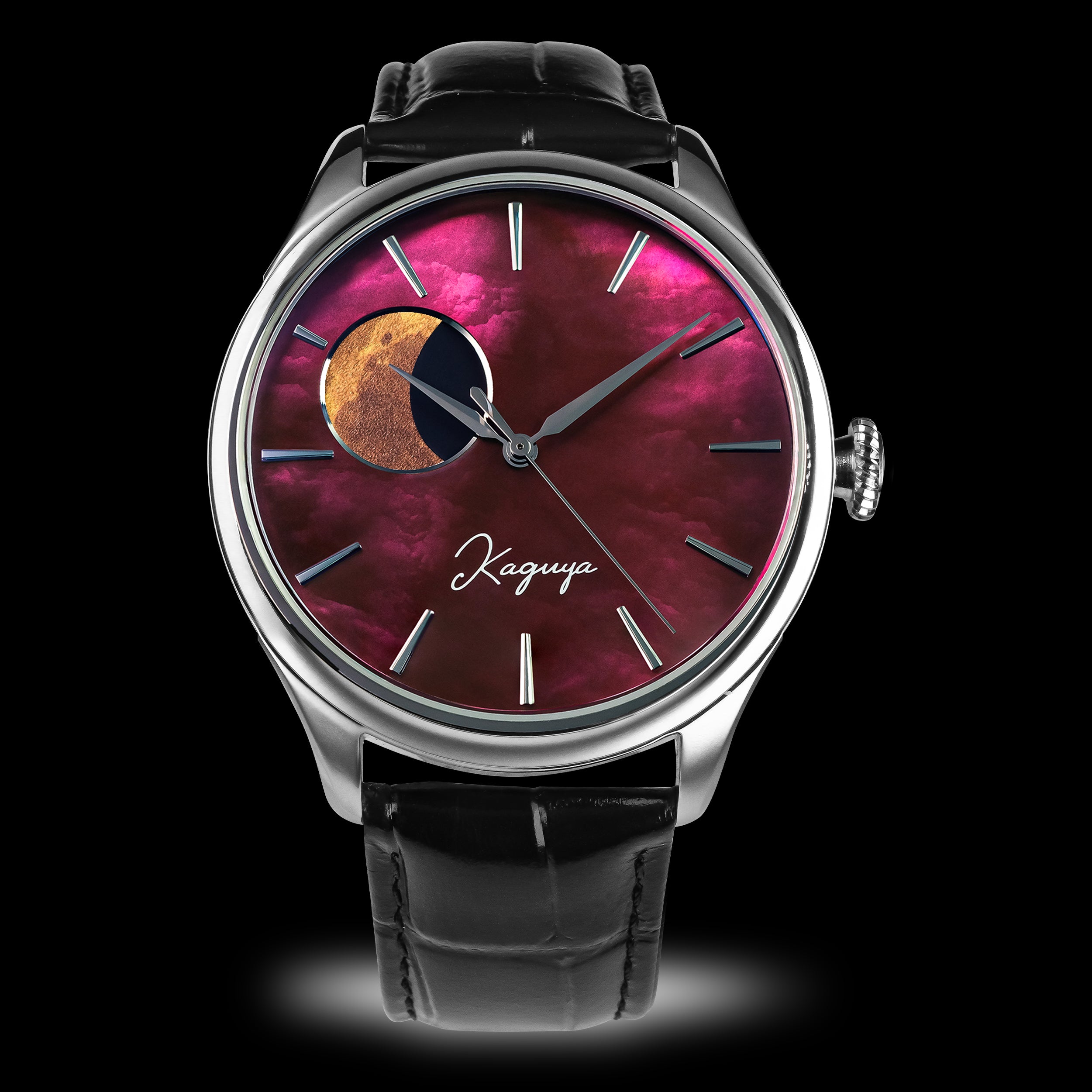 Wancher Dream Moonphase Kaguya AKANE automatic watch with red raden mother of pearl dial - TSUKIMI Gold Moon Disk Dial 