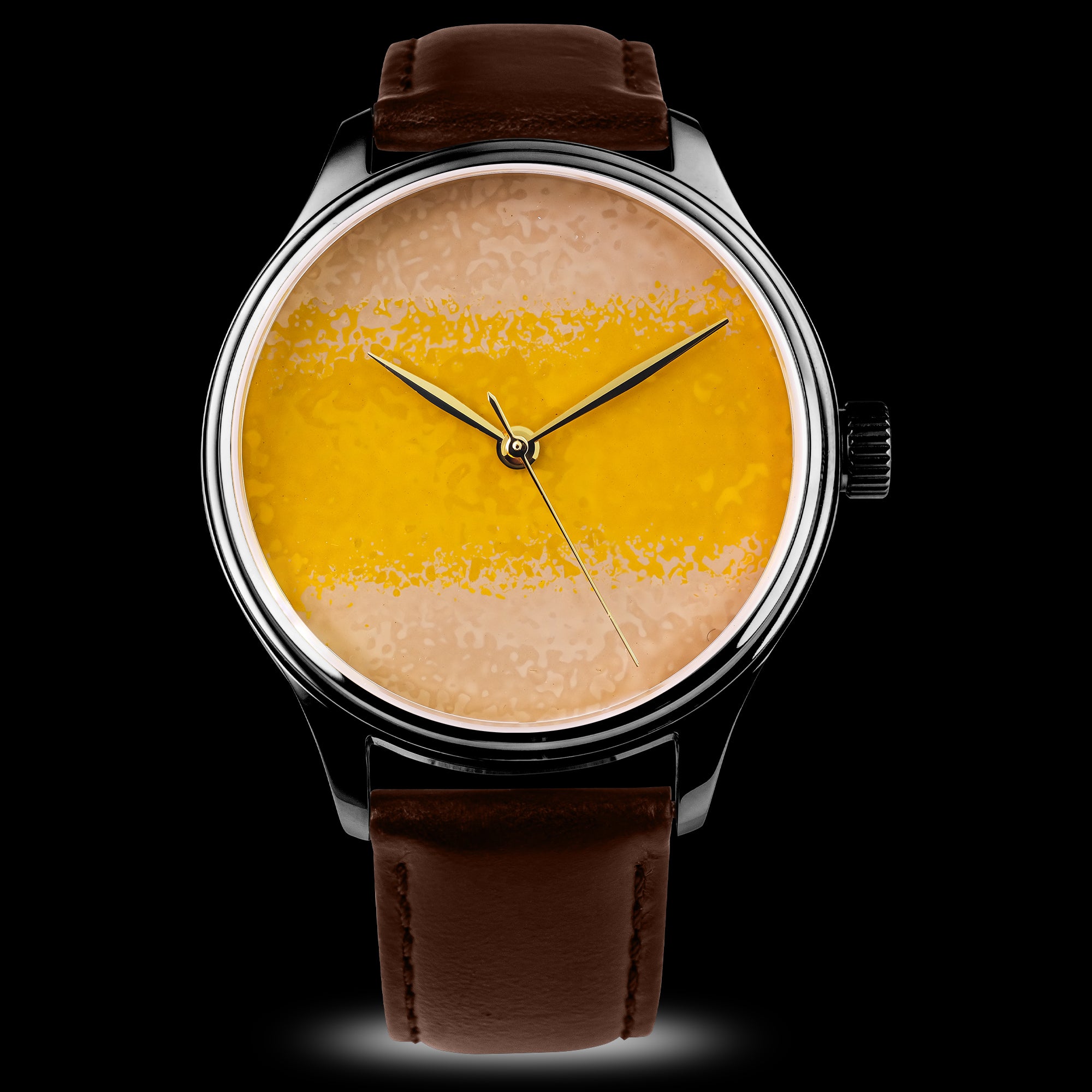 Premium Japanese Urushi lacquer Urushi Watch featuring textured Chawan-Iro Kabocha Urushi Dial inspired by Urushi maki-e craftsmanship