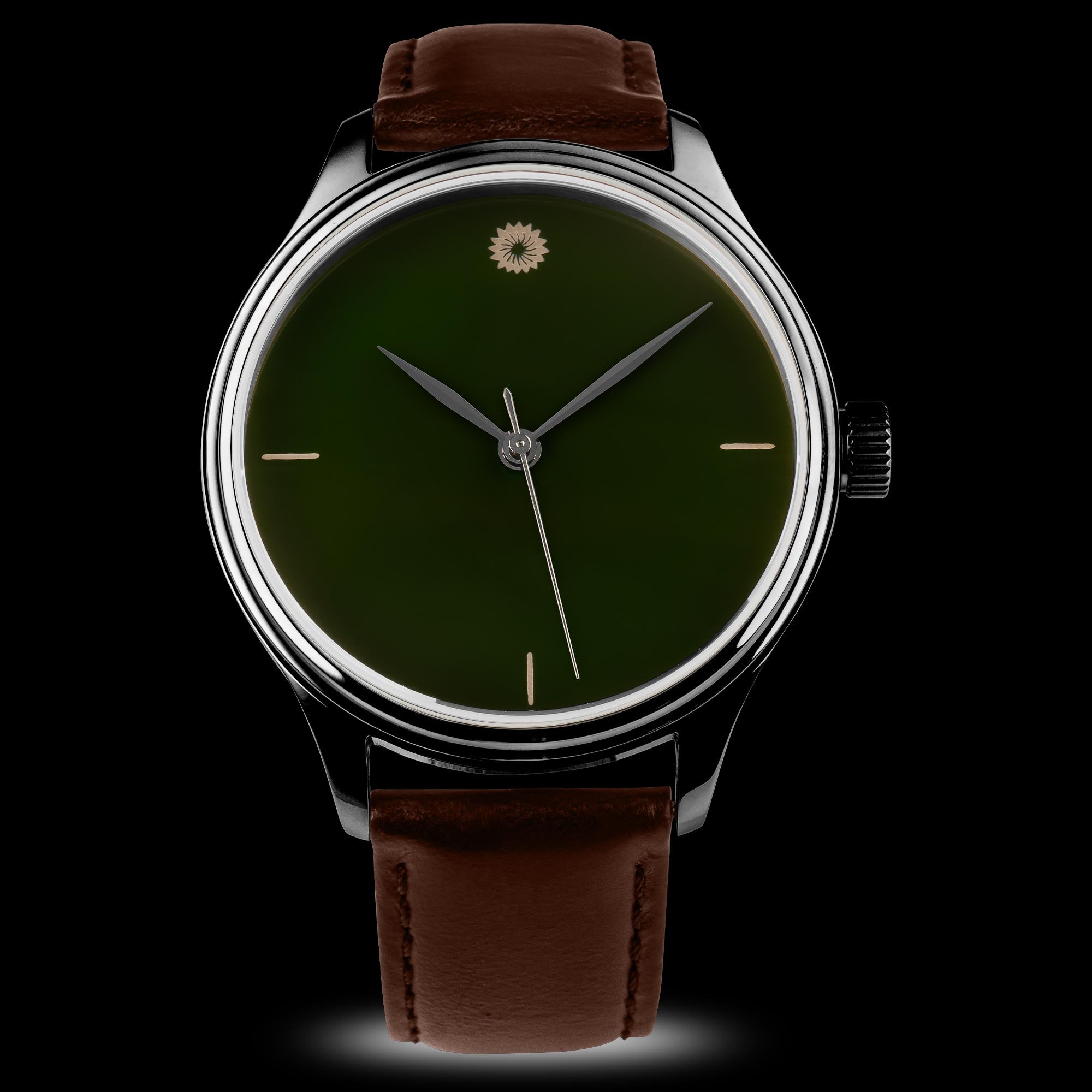 Dream Watch - Green Tamenuri Urushi Lacquer  Watch I Wancher Watch Black Case Brown Strap 