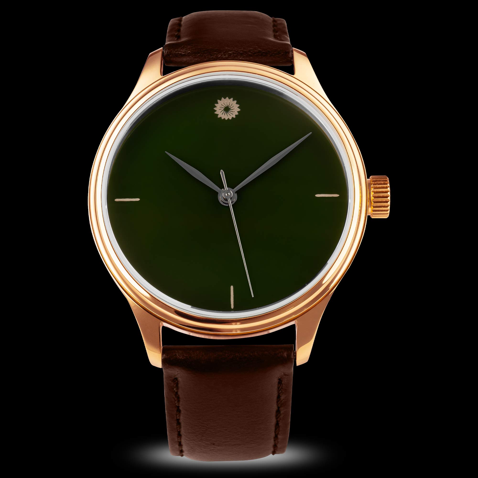 Dream Watch - Green Tamenuri Urushi Lacquer  Watch I Wancher Watch Bronze Case Brown Strap 