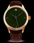 Dream Watch - Green Tamenuri Urushi Lacquer  Watch I Wancher Watch Bronze Case Brown Strap 