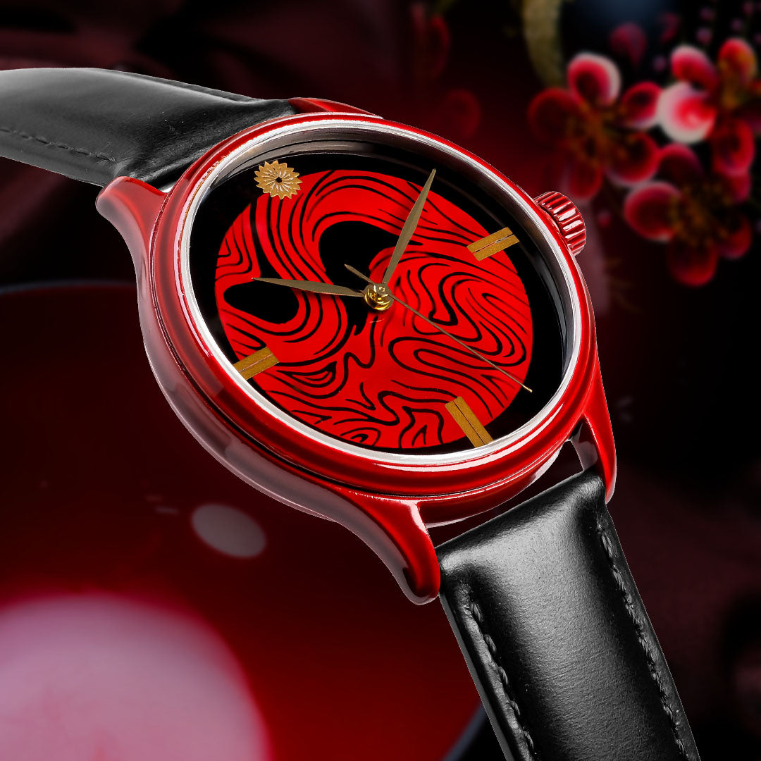 First-ever urushi-lacquered surgical steel watch case, Lacquered in Aizu Japan craftsmanship Traditional craftmanship. Wajima urushi lacquered Dial Kawari Nuri technique Wancher Watch 