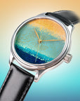 Japanese automatic watch with multi-layer Urushi dial in Chawan-iro Ai finish