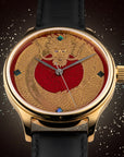 Exquisite Red Dragon Urushi Maki-e watch by Wancher with detailed Japanese lacquer art.