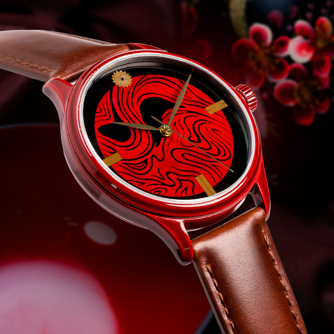Noto Peninsula urushi craft watch, Wajima-nuri lacquered dial and Aizu Urushi Lacquered 316L steel Watch Case