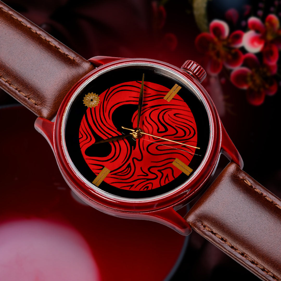 Rare urushi lacquer watch case, first-of-its-kind 316L steel Wajima craftsmanship Aizu Japan Urushi Lacquered Watch Wancher Watch 