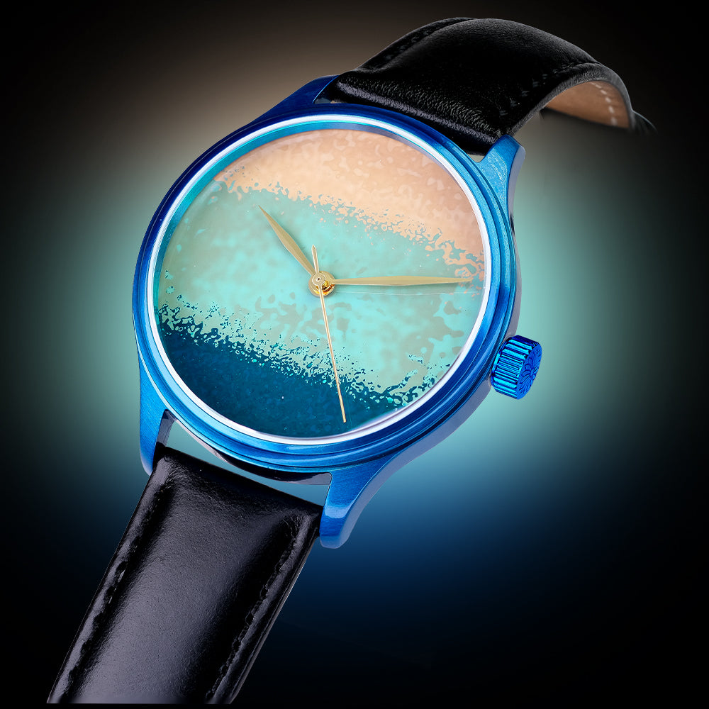 Dream Watch Chawan iro Ai Urushi Watch Blue Case Wancher Watch Yoko Master Hirota Urushi Artwork on a Watch dial