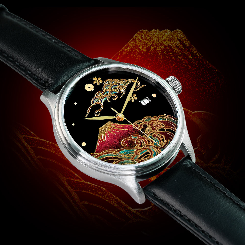 KARAMUSHI カラムシ　i-watch sticko Wancher Dream Watch Aka Fuji Urushi Kindai Maki-e 蒔絵 | Japanese