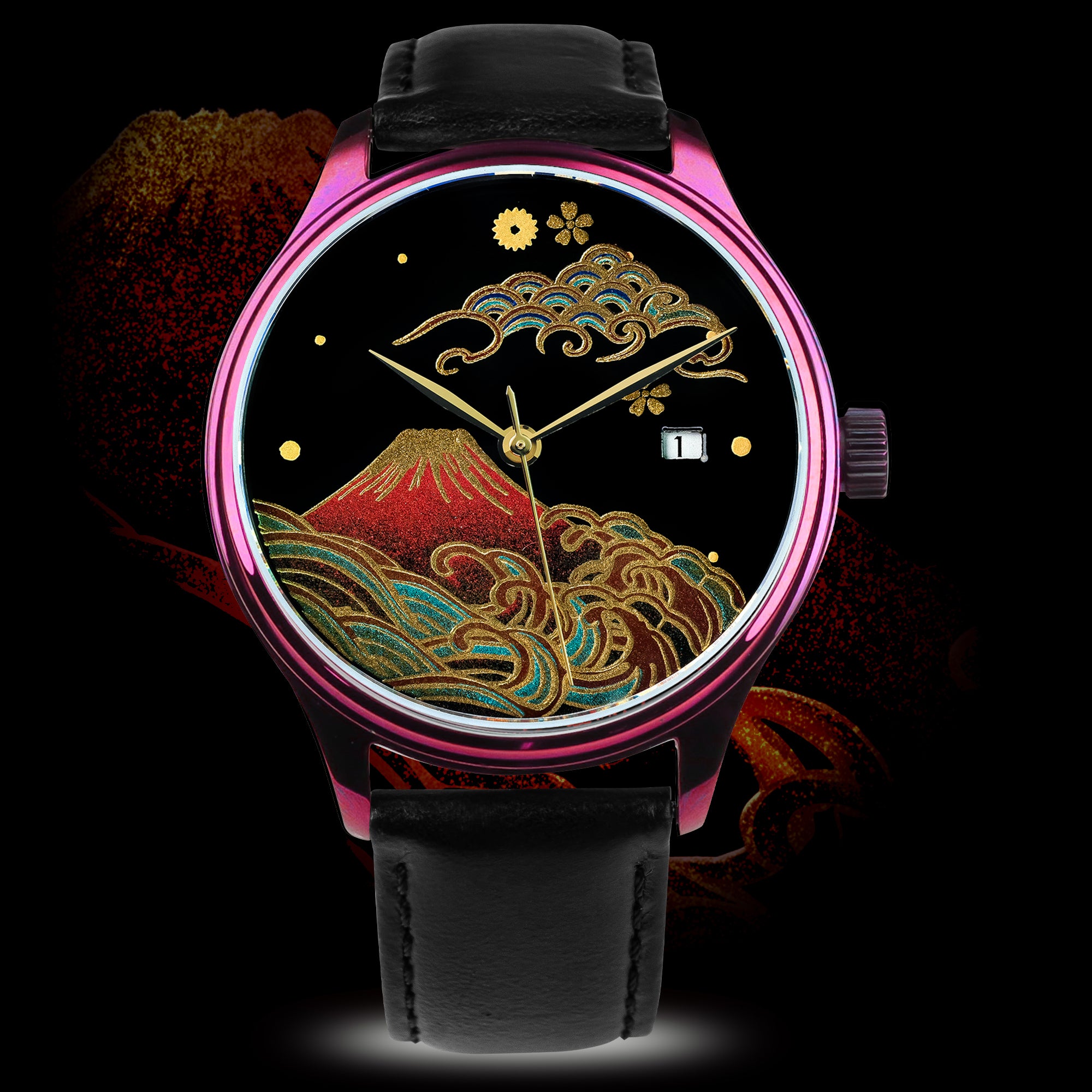 Buy Japanese lacquer watch gold Mount Fuji design – Wancher Dream Watch Fuji urushi Maki-e watch with Miyota 9015 movement