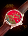 Wancher Dream Watch Fuji urushi Maki-e watch showing Mount Fuji in gold with Miyota 9015 dress watch automatic movement
