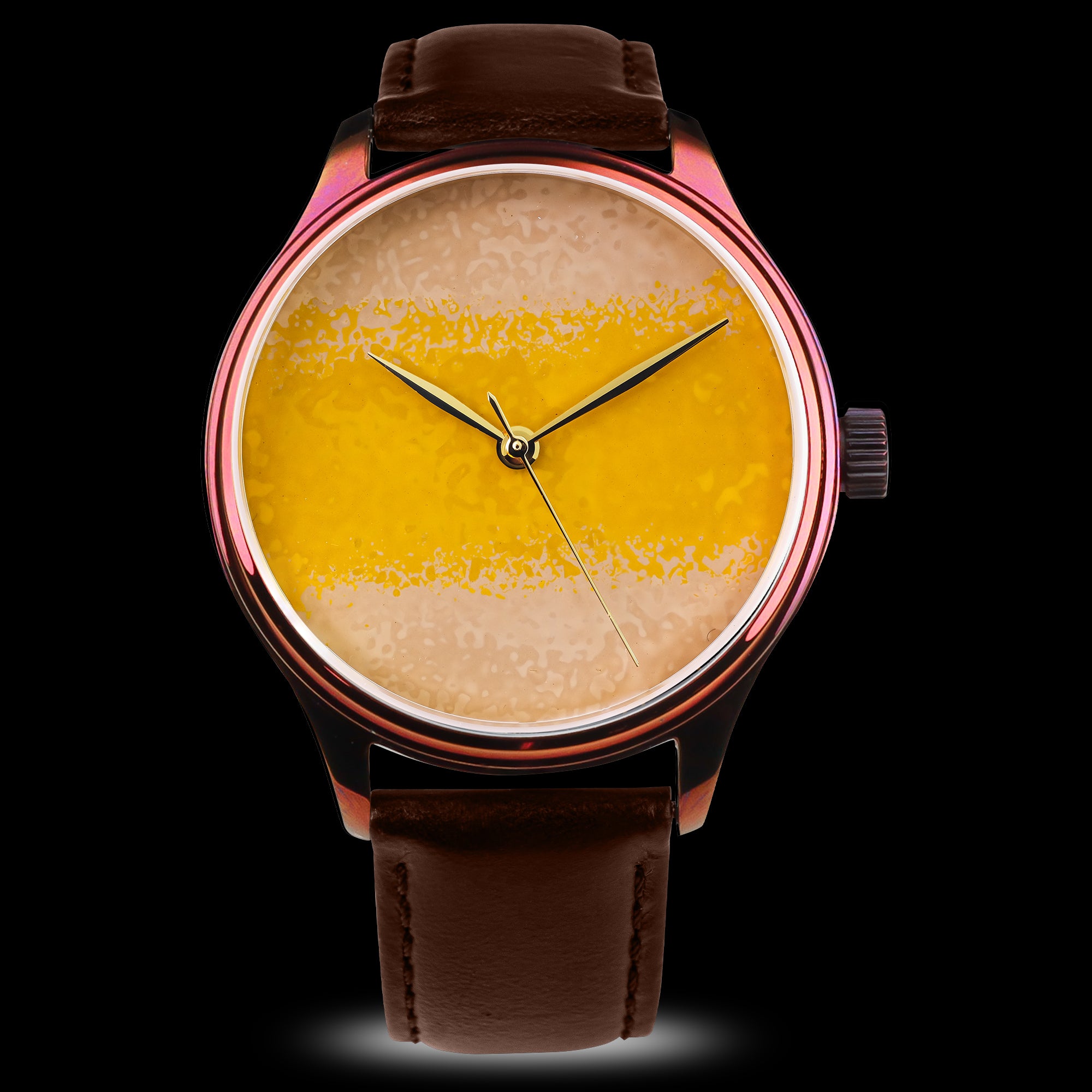 High-luxury Urushi Watch with Chawan-Iro Kabocha Urushi Dial by Wancher Watch showcasing traditional Urushi lacquer artistry